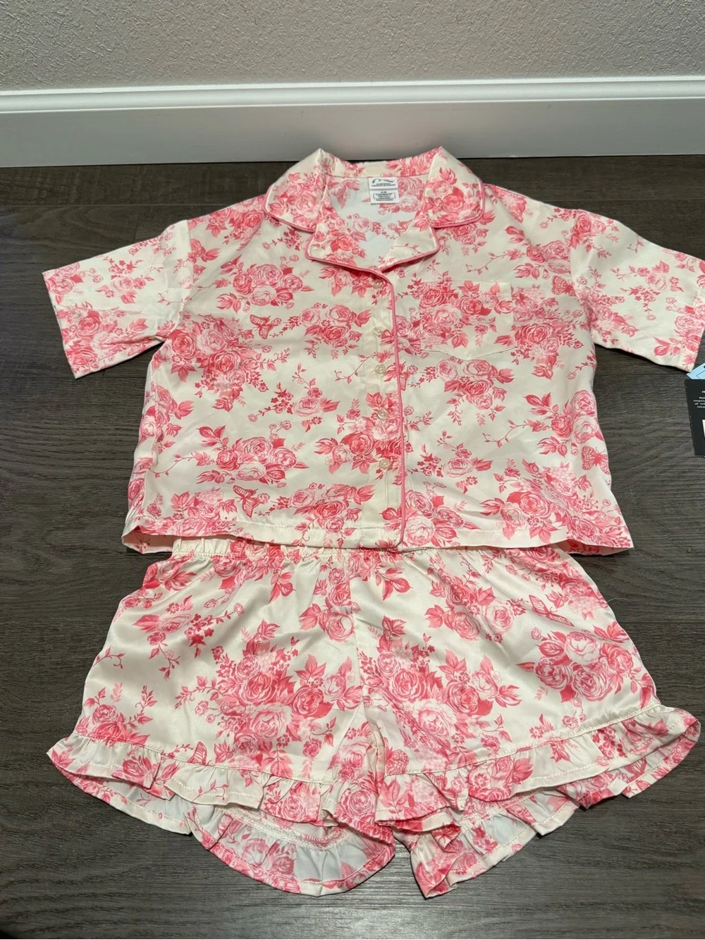 NWT ~Art Class Floral Short Sleeve Button Down Pajama Set Top & Bottom, Medium 8
